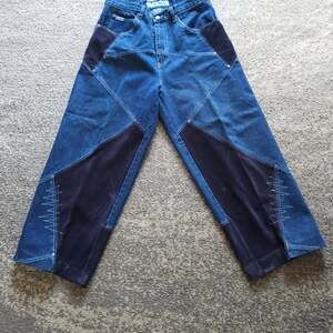 Vintage M+ FFatt Denim /Suede Pants Blue Embroidery Men's 26" Y2k